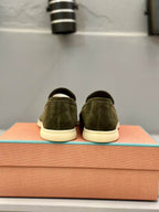 Olive Suede Slip-On Loafers