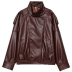 Cropped Faux Leather Bomber with Funnel Collar