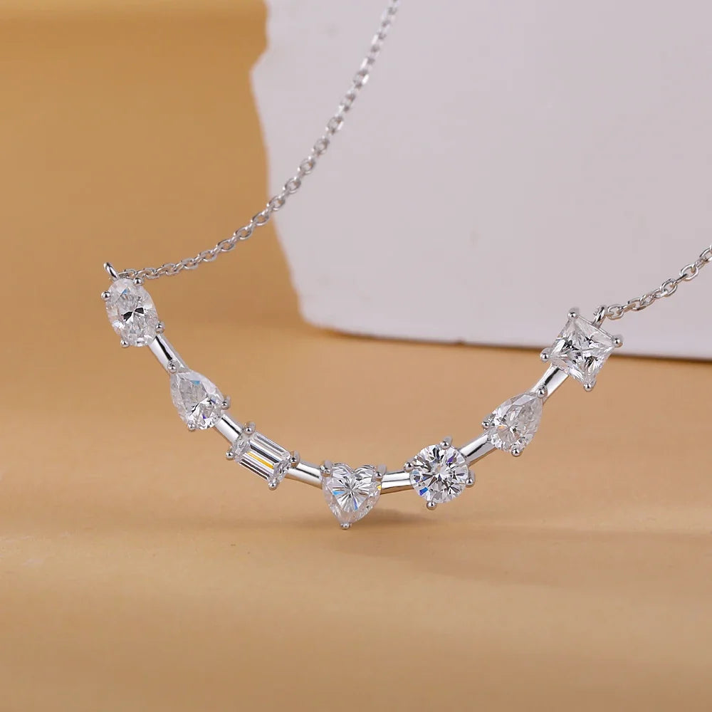 Seven-Stone Multi-Cut Curved Bar Necklace