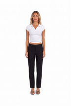 Slim Collared Crop Polo Top in White — front