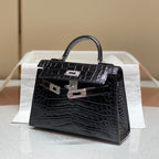 Mini 19 Black Croco Lookalike in Cowhide Leather